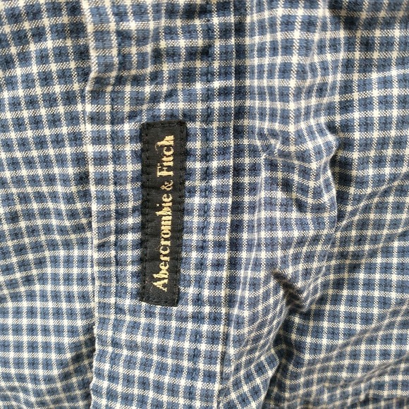 Abercrombie & Fitch Men's Button-Down Shirt Blue White Large Long Sleeve Check - Picture 5 of 12